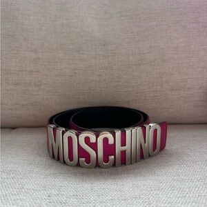 Moschino Black and Silver Logo Belt